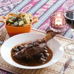 Bistro Lamb shank with wine and vegetables