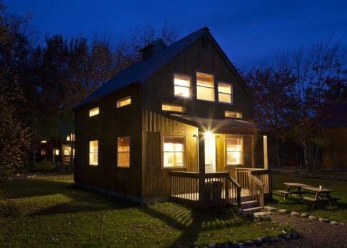 Places to Stay on the Cabot Trail: Cape Breton Chalet at night.