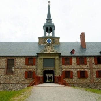 An exterior view of the Fortress of Louisbourg on Cape Breton Island, Nova Scotia.