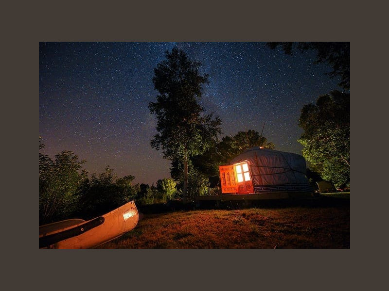 Yurt at Night Little Orange Yurt exterior at night