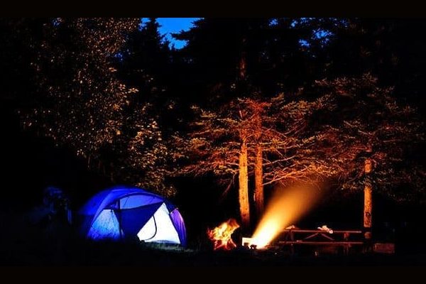 Stay-Camping Camping at Night at the Edge of the Cabot Trail, Cabot Shores, NS